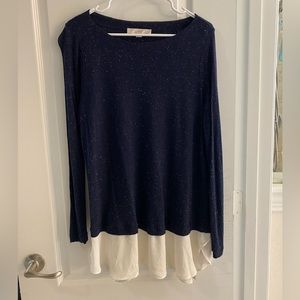 Maternity flecked mixed media shirttail top